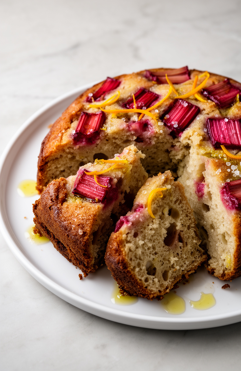 Rustic Rhubarb Olive Oil Cake