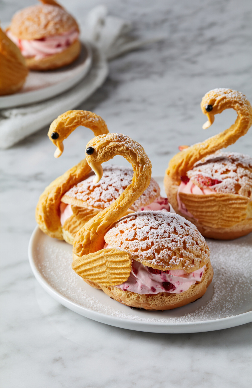 Strawberry Cream Puff Swans