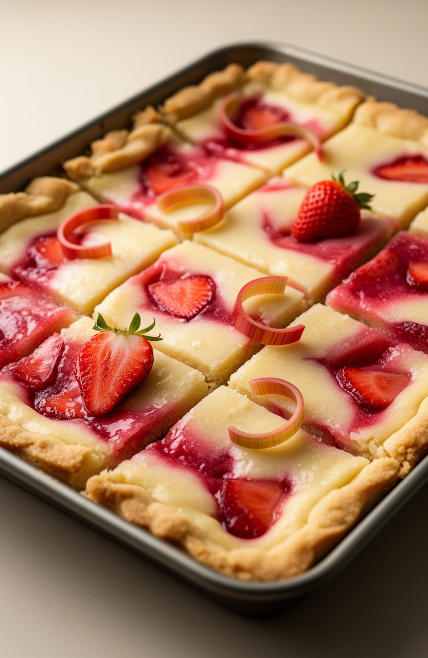Strawberry Rhubarb Custard Shortbread Bars