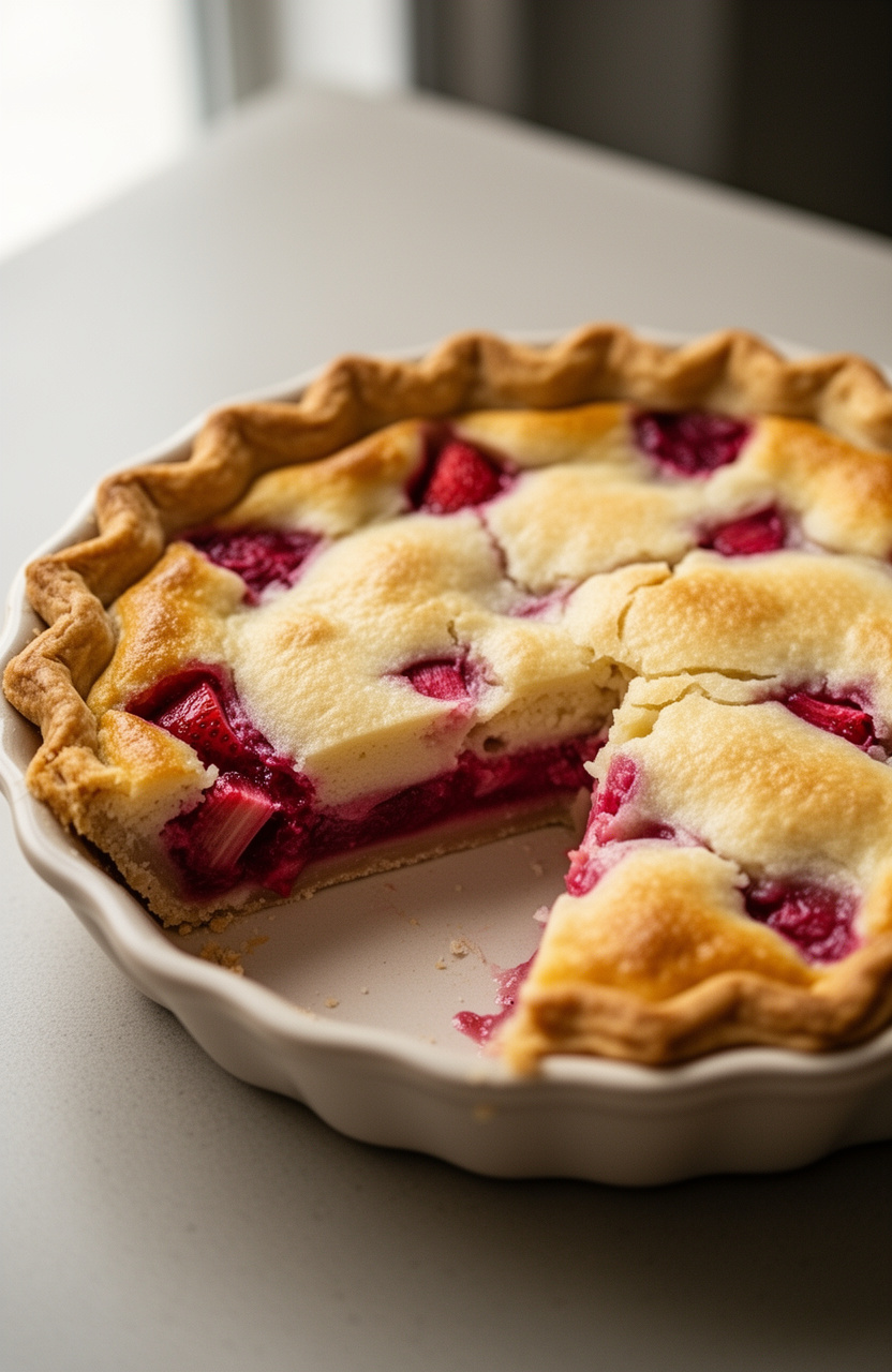 Strawberry Rhubarb Silky Custard Pie