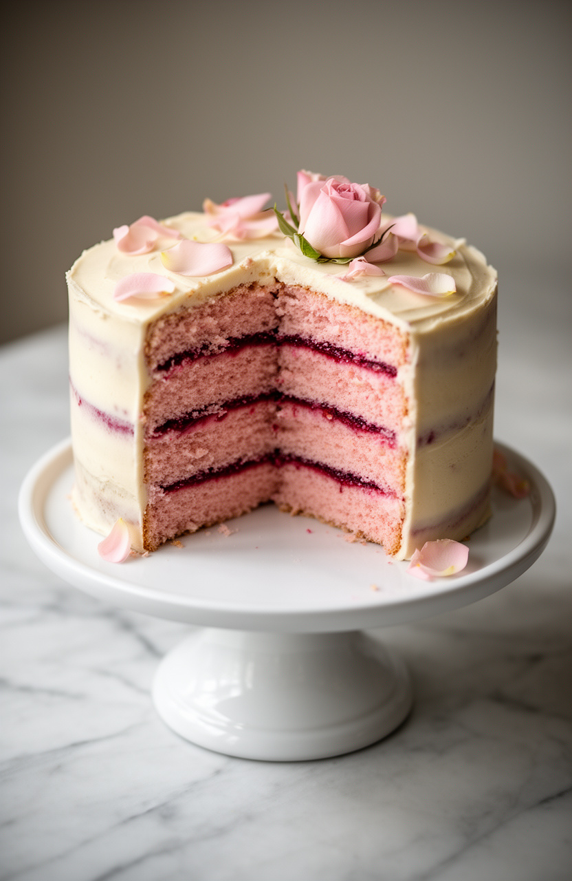 Strawberry Rose Petal Cake