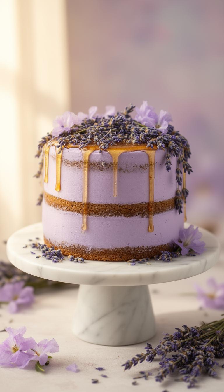 Two-Layer Lavender Honey Cake as a Showpiece Celebration Cake - American