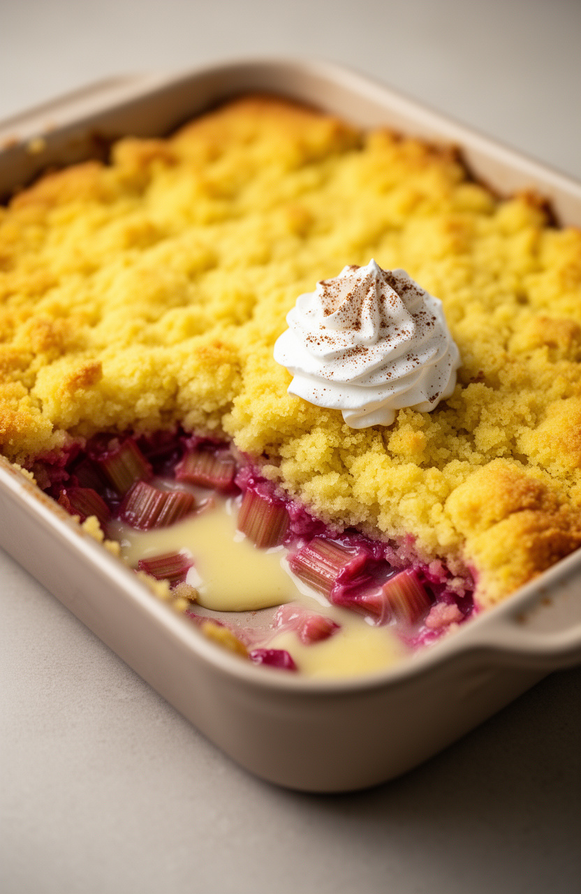 Vanilla Custard Rhubarb Dump Cake