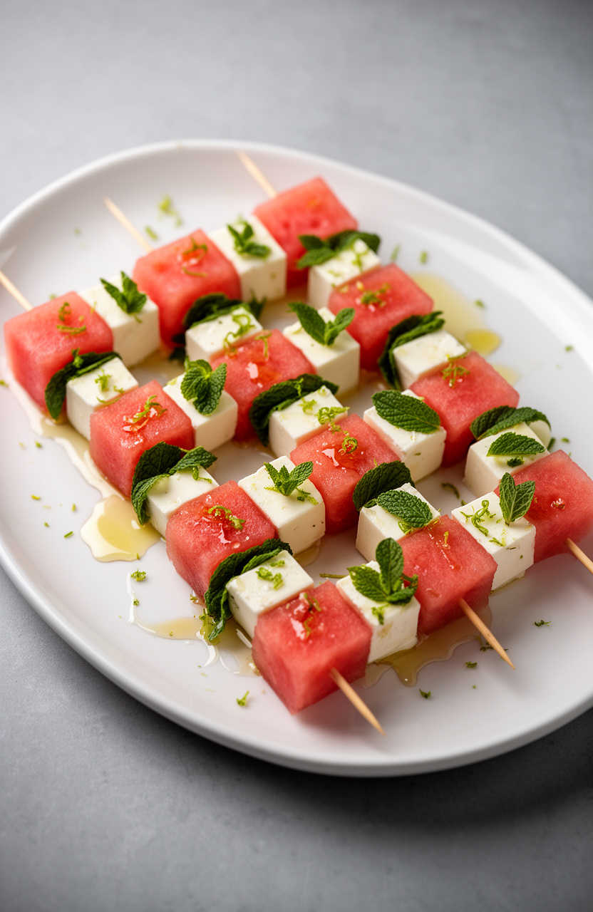 Watermelon Feta Mint Skewers