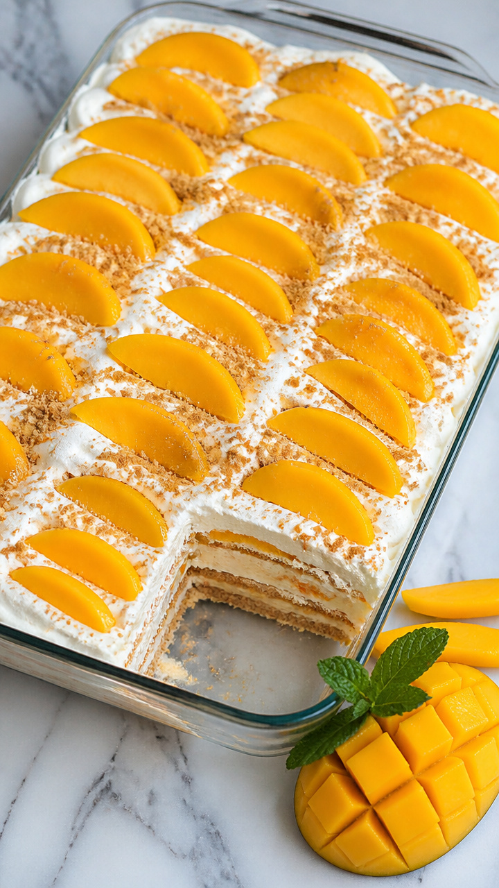 Creamy Mango Float Icebox Cake with Graham Crackers