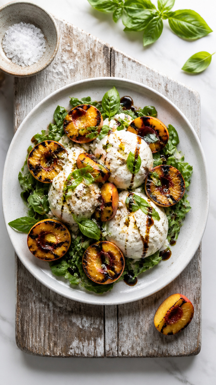 Grilled Peach Burrata Summer Salad With Honey