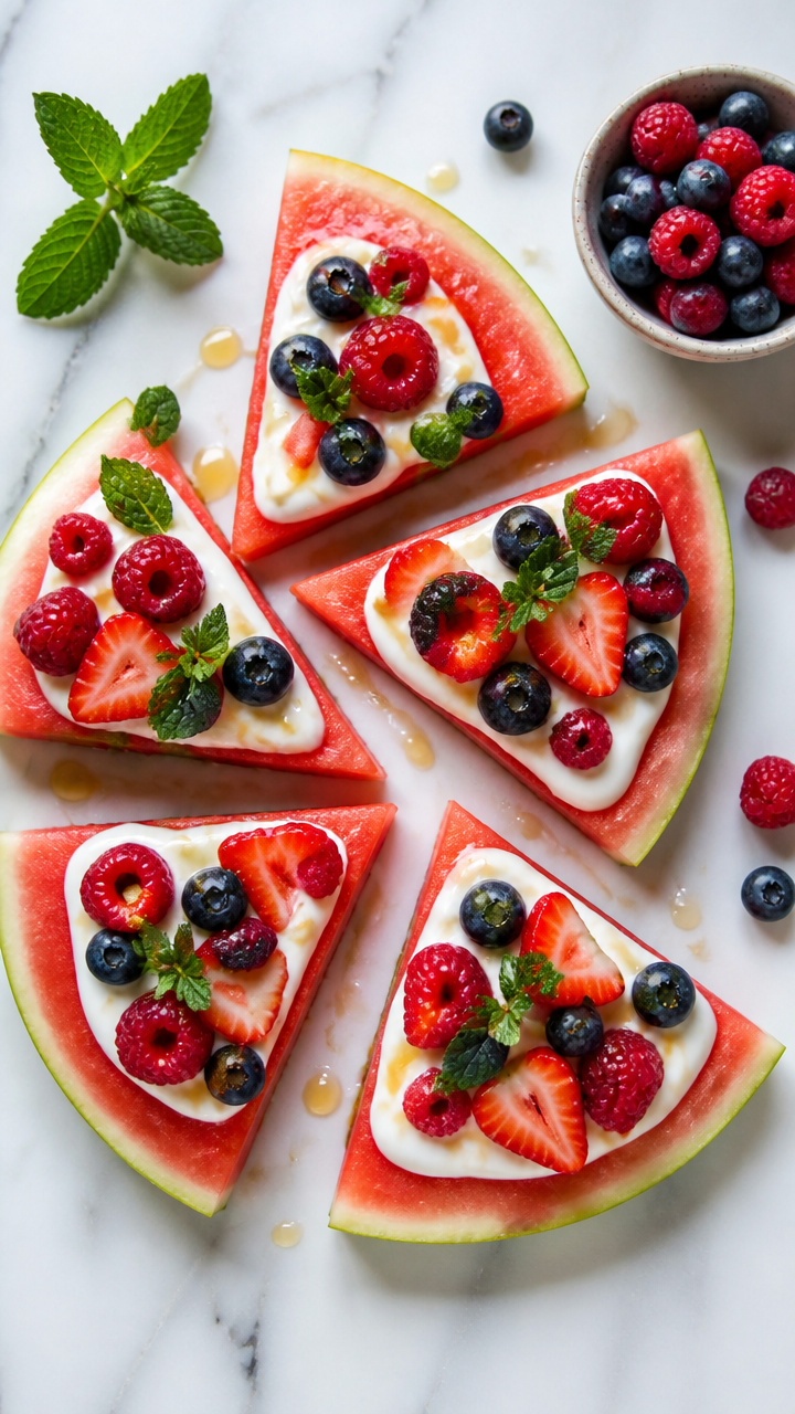 Healthy Watermelon Pizza with Yogurt and Fresh Berries