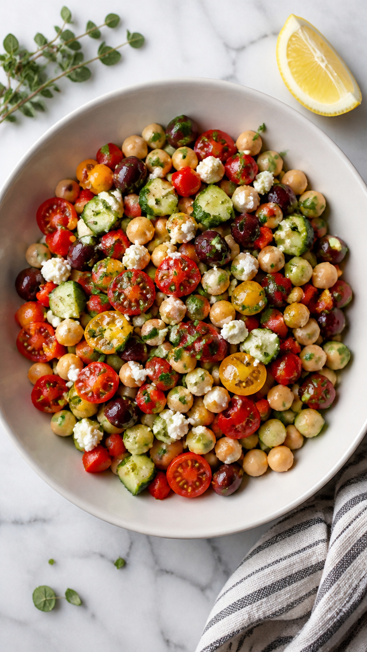 Mediterranean Chickpea Summer Salad With Feta Cheese
