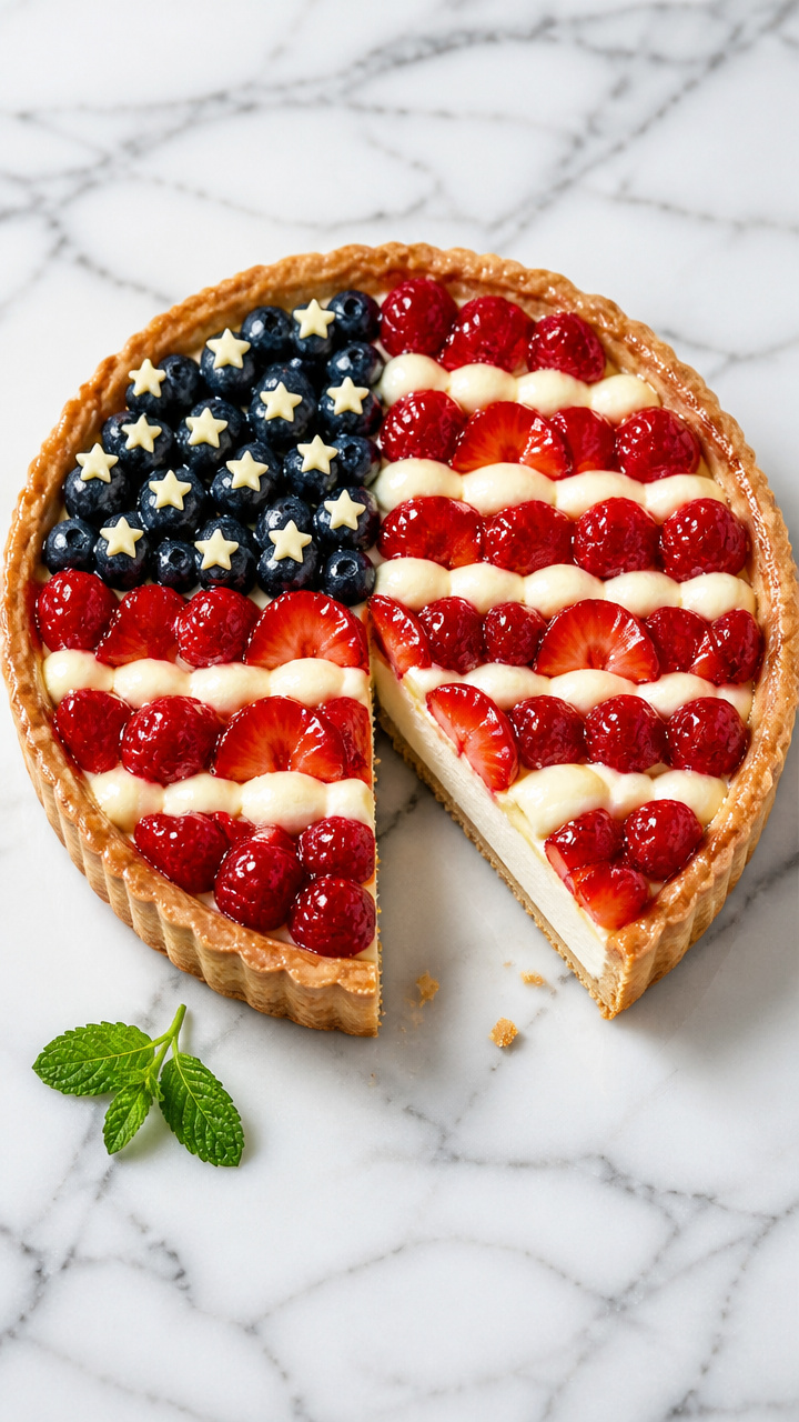 Patriotic Red White and Blue Berry Tart for 4th of July